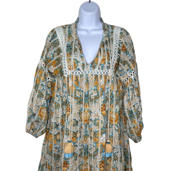 Anthropologie Barok Peasant Dress Floral Prairie Midi Boho Eyelet Lace SMALL S - Picture 5 of 11